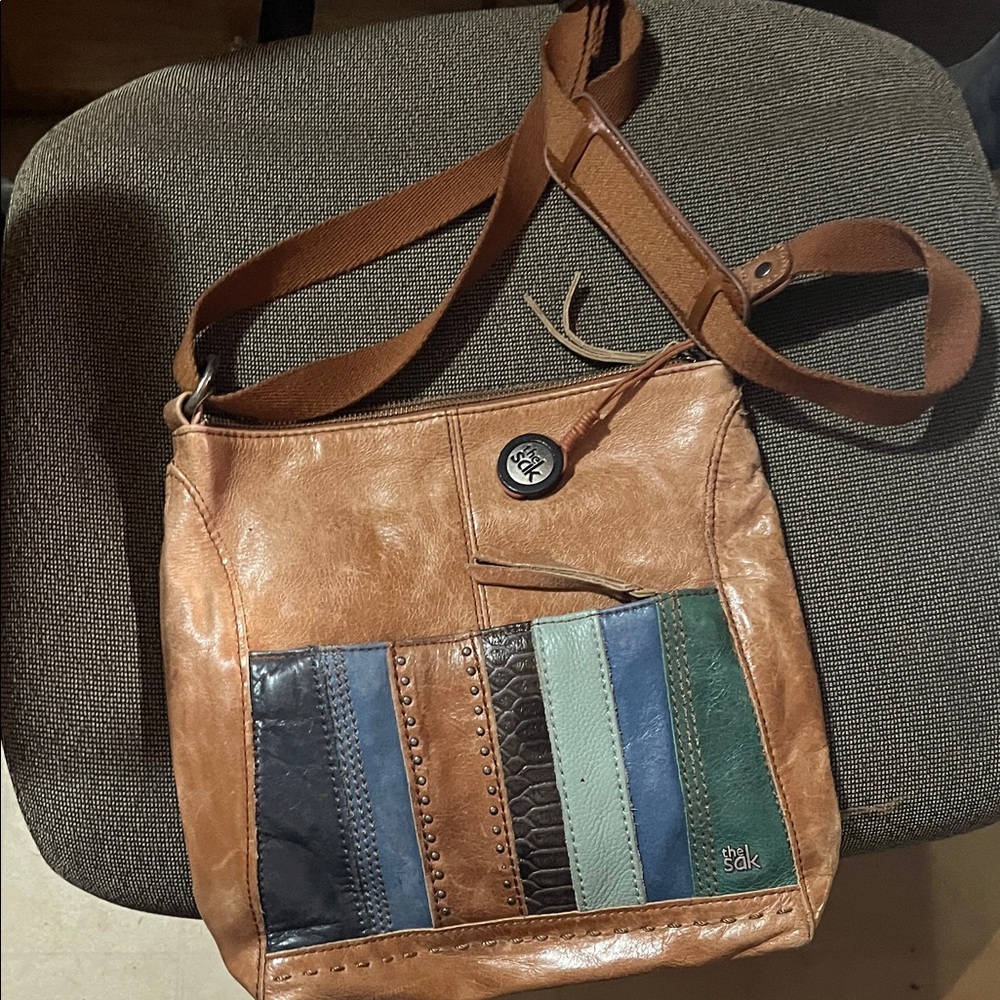 The Sak Brown Leather Crossbody with Multicolor Stripes